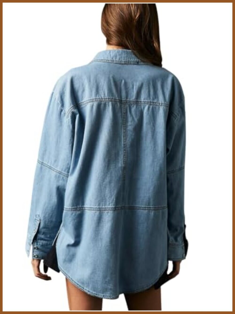 Womens Denim Jacket Loose Fit V Neck Long Sleeve Jean Pullover - Picture 4 of 5